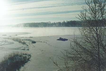 The same rock in January from the bridge